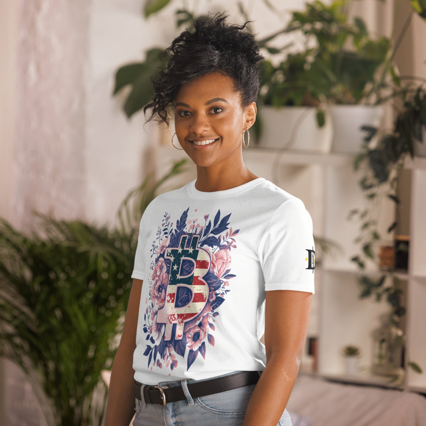 USA Inspired White Floral Unisex Short T